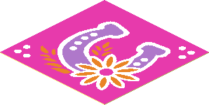 Sticker  1.9 x  1.9 with Horseshoe and Flower on Dark Pink Background