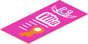 Sticker  1.9 x  0.9 with Horseshoe, "Mia" and Award Ribbon on Dark Pink Background