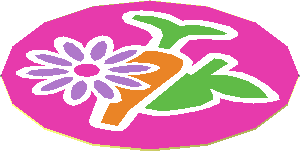 Sticker  1.6 x  1.6 Round with Flower, Carrot and Apple on Dark Pink Background