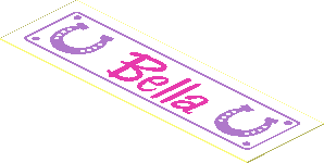 Sticker  0.9 x  2.9 with Two Horseshoes and "Bella"