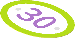 Sticker  1.3 x  1.8 Oval with Medium Lavender Number "30" on White Background in Lime Frame