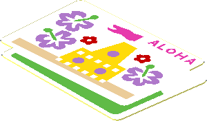 Sticker  1.2 x  1.7 with Flowers, Sandcastle and "ALOHA"