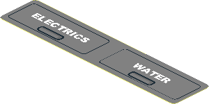 Sticker  0.8 x  3 with Black Frame and Black and Dark Grey Grip with White "ELECTRICS" and "WATER"