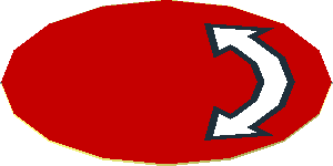 Sticker  1.8 x  1.8 Round with White Curved Double Arrow with Black Outline on Red Background