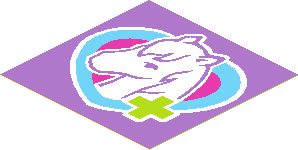 Sticker  1.9 x  1.9 with Lime Cross and Horse Head in Medium Azure Heart on Medium Lavender Background