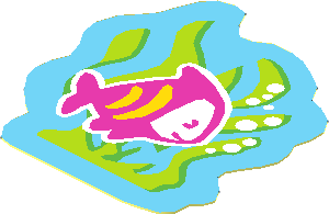 Sticker  1.9 x  1.8 with Dark Pink Fish with Yellow Stripes