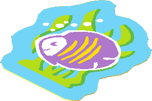 Sticker  2 x  1.8 with Medium Lavender Fish with Yellow Stripes
