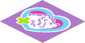 Sticker  1.9 x  1.9 with Lime Cross and Hedgehog in Medium Azure Heart on Medium Lavender Background