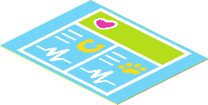 Sticker  1.4 x  1.8 with Pink Heart, Yellow Horseshoe, Paw Print and White Heart Monitor Lines on Medium Azur Background