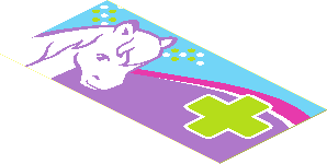 Sticker  1.9 x  3.9 with White Horse Head and Lime Cross on Medium Azur and Medium Lavender Background