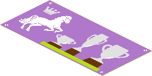 Sticker  1.9 x  3.9 with Crown, Rearing Horse and Three Trophies on Medium Lavender Backgound