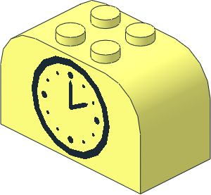 Brick  2 x  4 x  2 with Curved Top with Black Clock Hands 2:00 Pattern