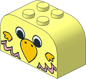 Brick  2 x  4 x  2 with Curved Top with Parrot Head and Pink Feathers Pattern