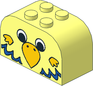 Brick  2 x  4 x  2 with Curved Top with Parrot Head and Blue Feathers Pattern