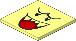 Tile  6 x  6 with Groove and Underside Studs with Black Eyes, Eyebrows, Open Mouth Evil Smile, Teeth and Red Tongue Pattern