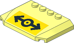 Slope Brick 45 4 x 6 x 0.667 Double Curved with Black Train Logo (2006, Bold) on Yellow Background Sticker