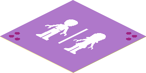 Sticker  1.9 x  1.9 with Restroom Sign on Lavender Background