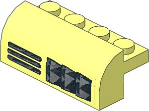 Brick  2 x  4 x  1.333 with Curved Top with Sticker Vertical and Horizontal Grille (Right)