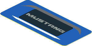 Sticker  1 x  1.8 with Grey "MUSTANG" Text in Black Rectangle on Blue Background (Needs Work)