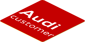 Sticker  1.8 x  1.8 with White "Audi customer" Text on Red Background