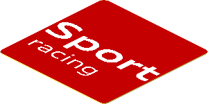 Sticker  1.8 x  1.8 with White "Sport racing" Text on Red Background