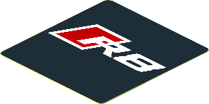 Sticker  1.9 x  1.8 with Red and White R8 Logo on Black Background