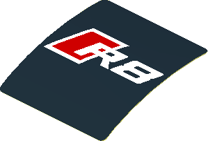 Sticker  1.9 x  1.8 with Red and White R8 Logo on Black Background (Formed)