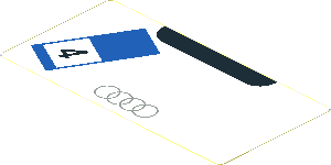 Sticker  1.9 x  3.8 with Grey Audi Logo and Black 4 on Blue and White Frame on White Background