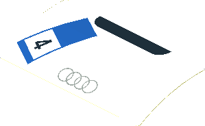 Sticker  1.9 x  3.8 with Grey Audi Logo and Black 4 on Blue and White Frame on White Background (Formed)