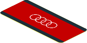 Sticker  0.8 x  1.8 with White Audi Logo on Red Stripe on Black Background
