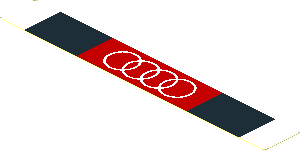 Sticker  0.8 x  5.8 with Black and White Stripes and White Audi Logo on Red Background