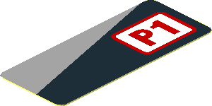 Sticker  1.9 x  0.8 with Red "P1" and Grey Triangle on Black Background Left