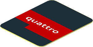 Sticker  1 x  0.8 with Red Stripe with "quattro" White Text on Black Background