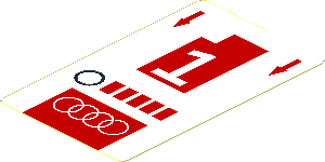 Sticker  3.0 x  1.8 with White Audi Logo and Number 1, Red Arrows and Quads on White Background