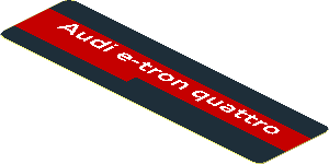 Sticker  0.8 x  5.8 with Red Stripe with "Audi e-tron quattro" White Text on Black Background Left