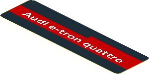 Sticker  0.8 x  5.8 with Red Stripe with "Audi e-tron quattro" White Text on Black Background Right