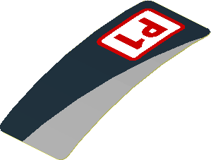 Sticker  1.9 x  0.8 with Red "P1" and Grey Triangle on Black Background Right (Formed)