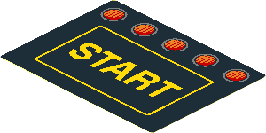 Sticker  3.0 x  4.0 with Yellow "Start" and 5 Orange Lights on Black Background