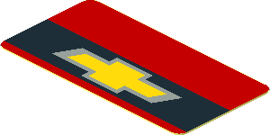 Sticker  0.9 x  1.8 with Chevrolet Logo on Black Stripe on Red Background