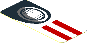 Sticker  0.8 x  1.9 with White Stripes and Black Headlamp on Red Background Right (Needs Work)