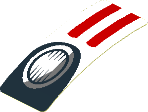 Sticker  0.8 x  1.9 with White Stripes and Black Headlamp on Red Background Right (Needs Work) (Formed)