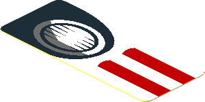 Sticker  0.8 x  1.9 with White Stripes and Black Headlamp on Red Background Left