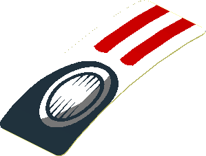 Sticker  0.8 x  1.9 with White Stripes and Black Headlamp on Red Background Left (Formed)