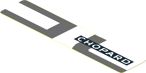 Sticker  0.8 x  3.8 with White "CHOPARD" and Dark Grey Lines on White Background Right