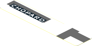 Sticker  0.8 x  3.8 with White "CHOPARD" and Dark Grey Lines on White Background Left