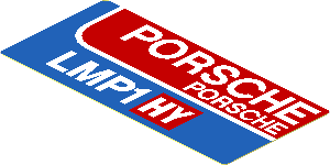 Sticker  1.8 x  3.8 with White "PORSCHE LMP1 HY" on Blue and Red Background