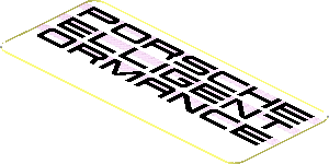 Sticker  0.8 x  1.9 with Black "PORSCHE ELLIGENT ORMANCE" on Black Halftone Stripes on White Background (Needs Work)
