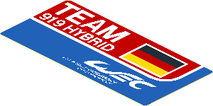 Sticker  1.8 x  3.8 with White "TEAM 919 HYBRID" and German Flag on Blue and Red Background