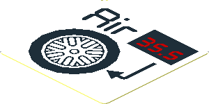 Sticker  1.8 x  1.8 with Wheel and Black "Air" on White Background