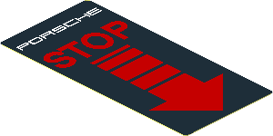 Sticker  1.8 x  3.8 with Red "STOP" with Arrow on Black Background